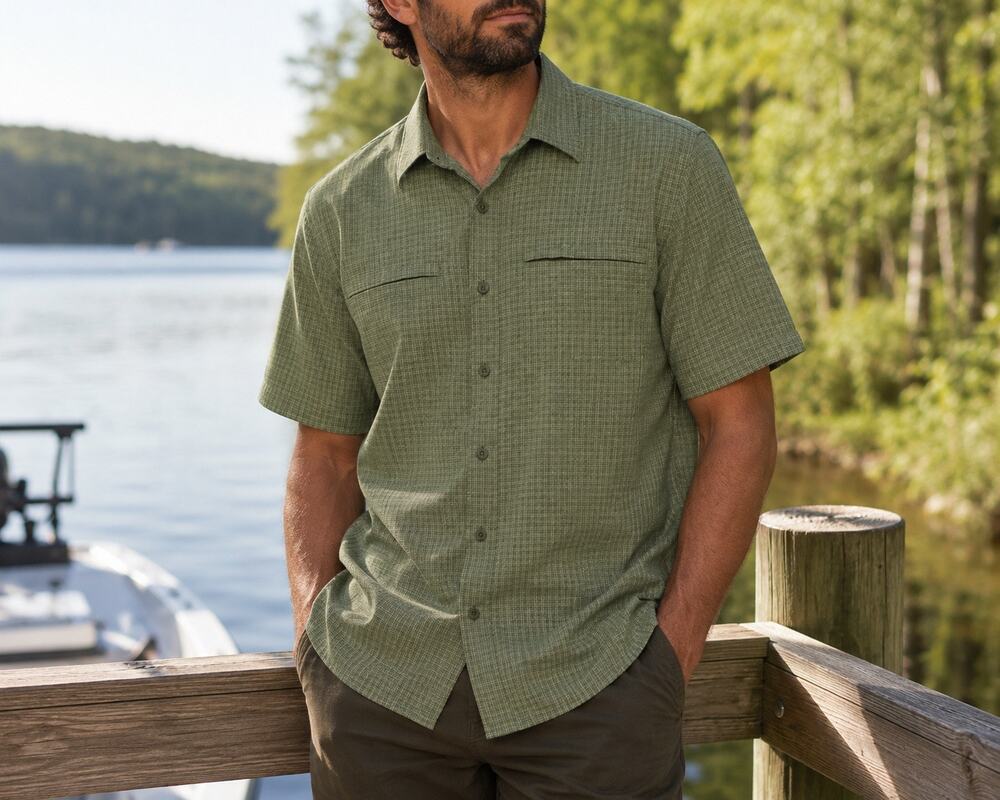 Orvis Men's Large Short Sleeve Tech Shirt Green Plaid UPF 30+ Quick Dry NWT